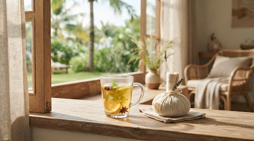 Nước ép thảo mộc và túi chườm thư giãn sau nhổ răng